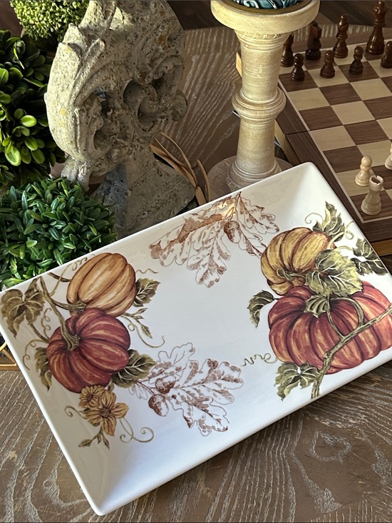 Other - NEW! Shabby Chic Cottage Fall Autumn Harvest Pumpkin Ceramic Serving Platter